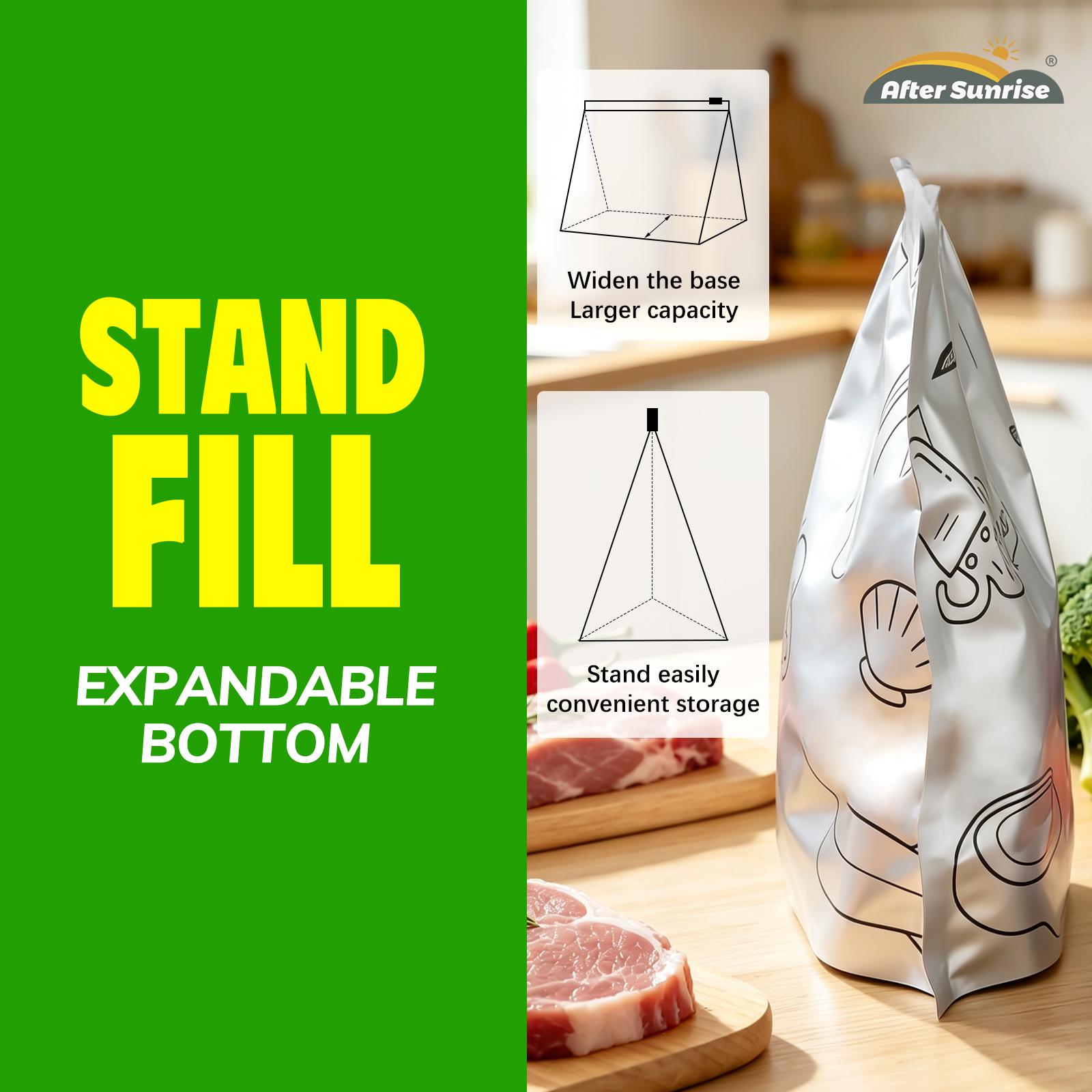 【Refrigerated Food】Reusable Aluminum Foil Sealable Storage Bags, Aftersunrise 2026 New Resealable Vacuum Zipper Pouches for Food, Stand Up Foil Sealable Bags with Label and Zip Lock for Vegetable Fruit Meat