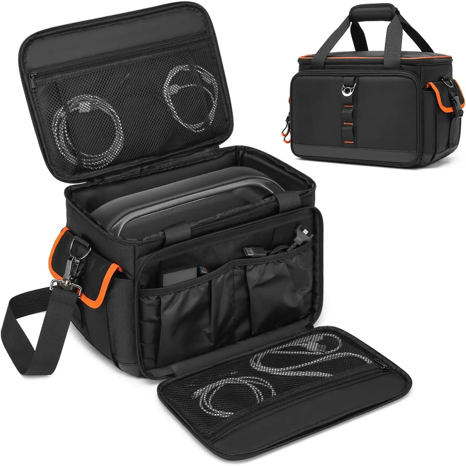 Portable Carrying Case for Jackery Explorer 160/240/300 Solar Generator, 22"l x 4.4"w x 25.6"h Multi-Size Home Organizer Storage Bag with Waterproof Bottom, Shoulder Strap, Pocket & Travel Pouches for Accessories, Protective Liner