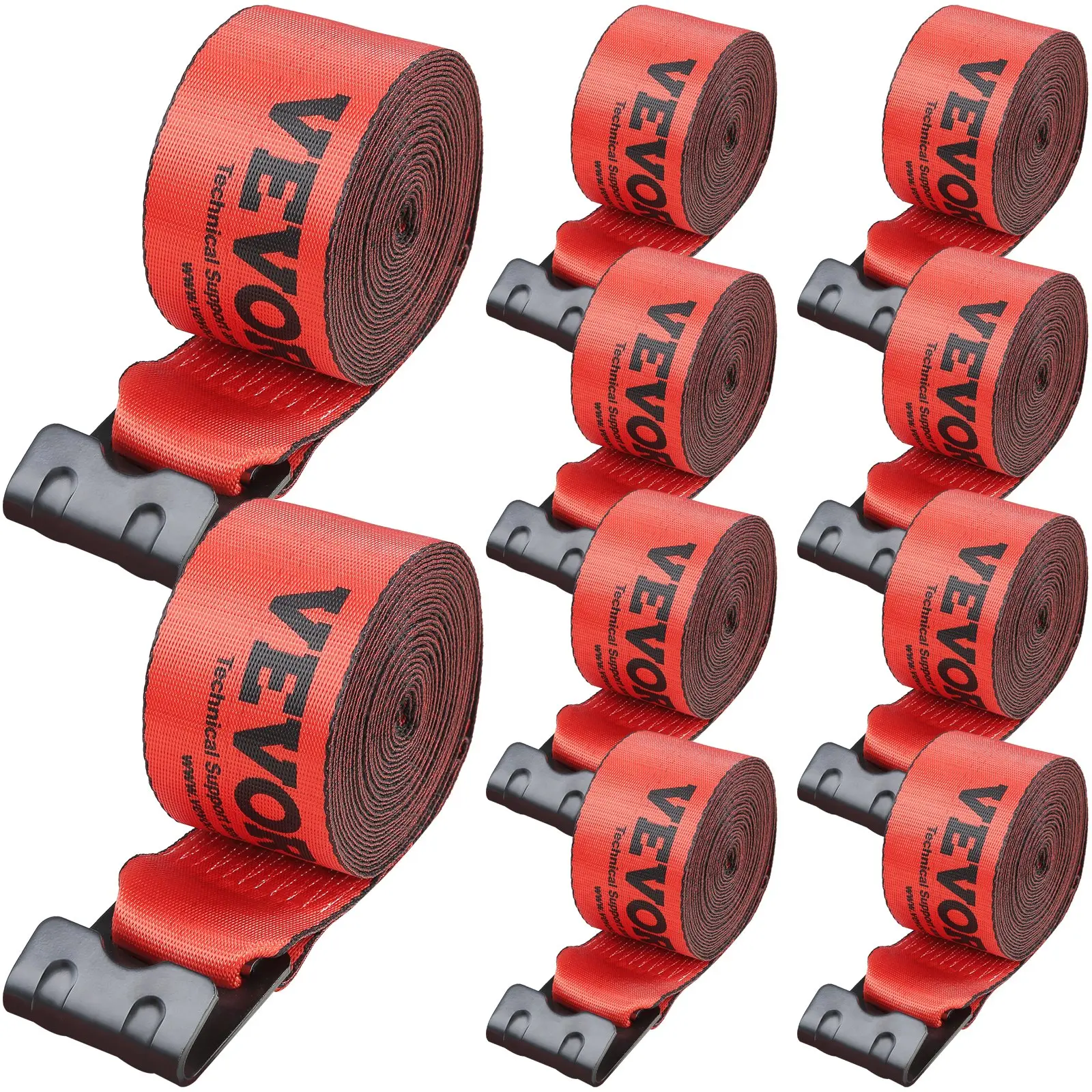VEVOR Heavy Duty Polyester Winch Straps (10 Pack), 4"x30' Convenient Flat Hooks Flatbed Tie Downs, 6000lb Load Capacity, 18000lbs Breaking Strength, Weatherproof Red Vehicle Towing Truck Accessories for Trailers, Farms (Father's Day Gift), Cargo Hauling