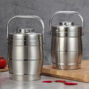 1pc Multi-Layer Stainless Steel Insulated Lunch Box with Handle - 3-Layer Compartment, Portable & Durable Food Container for School, Office, Outdoor Picnics & Camping - Easy to Clean, Round Shape, Camping Meal Prep | Sty