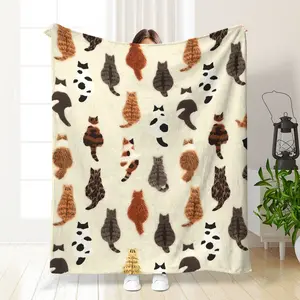Cartoon Cat Backprint Fluffy Blanket, Soft Warm Multifunctional Gift, Ideal for Sofa Bed Office Travel, Perfect Holiday Birthday Present, Decorative Giftable Blankets