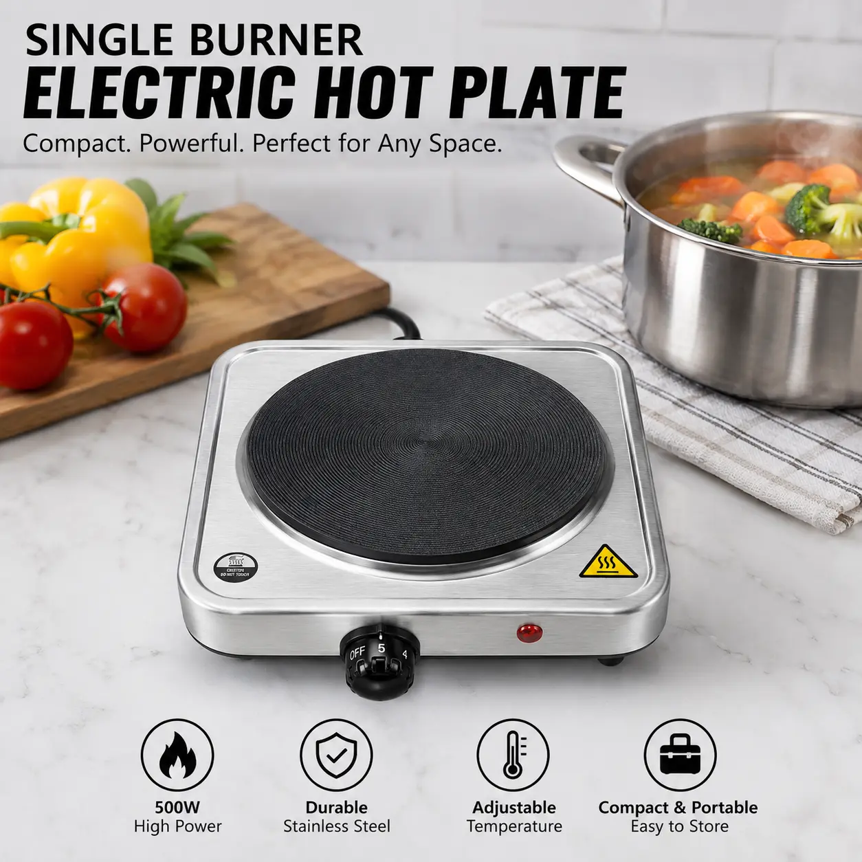 AORAN Portable Electric Hot Plate, Single Burner Countertop Stove with Adjustable Temperature Control, Stainless Steel Compact Cooking Burner for Kitchen, Apartment, Dorm, Office & Camping**