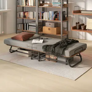 [Bellemave]Portable Folding Bed with Memory Foam Mattress, Metal Frame & Lockable Wheels
