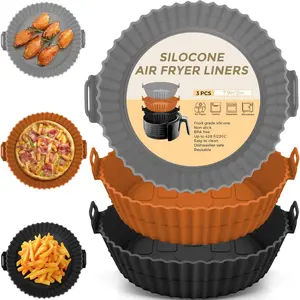 3 Pack Air Fryer Silicone Liners 8inch Air Fryer Silicone Pot Reusable Food Grade Silicone Airfryer Liners Baking Basket Accessories
