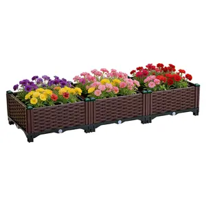 Rectangular Raised Garden Bed Kit Indoor Outdoor Plastic Planter Grow Box for Fresh Vegetables, Herbs, Flowers & Succulents, Brown, 46.4'' x 15.7'' x 8.66''