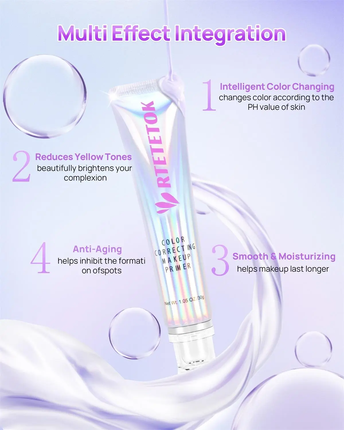 RTETETOK Purple Color Changing Primer - Makeup Base hydrating primer primer foroilyskin