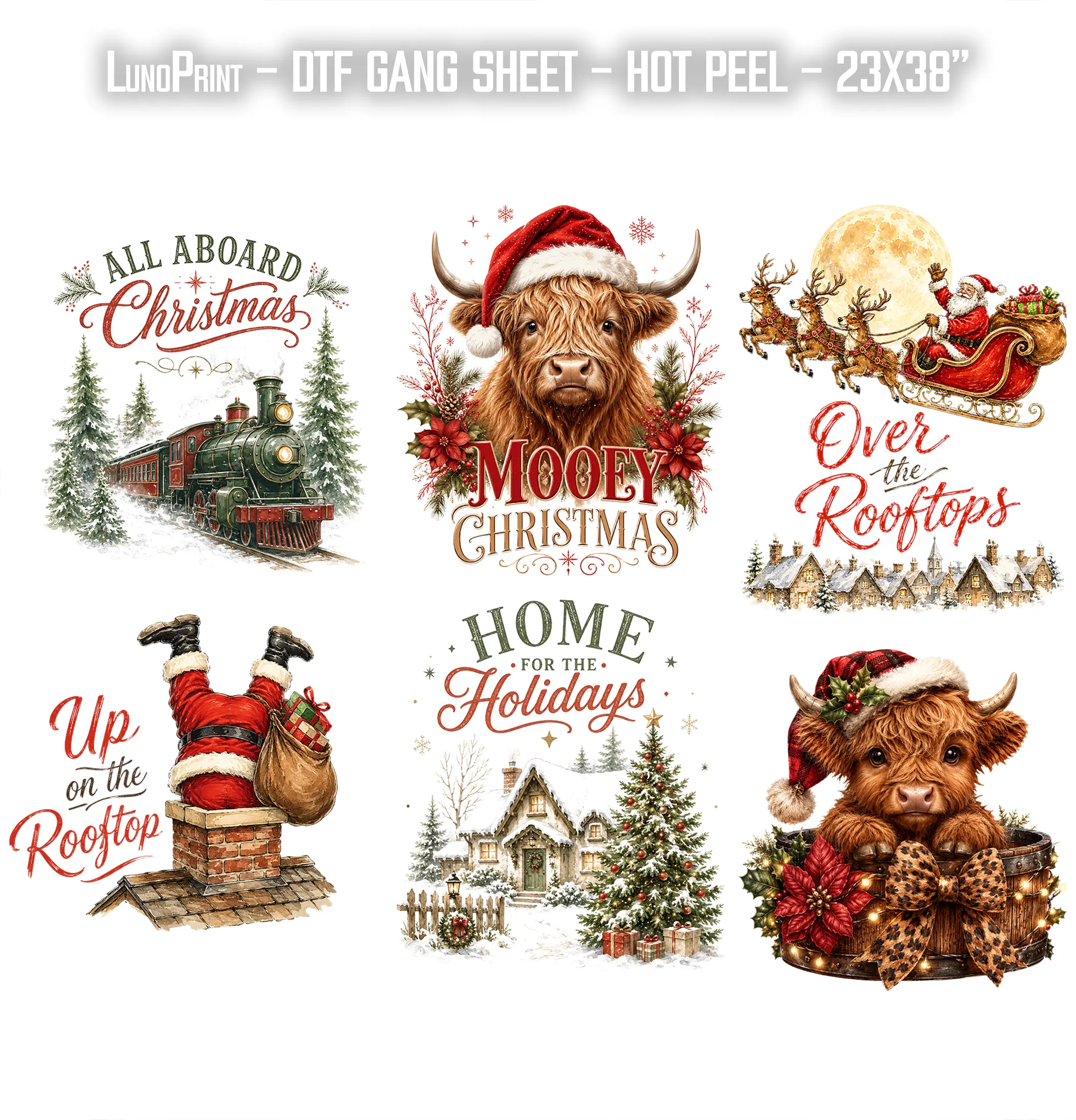 All Aboard DTF Gang Sheet 23x38 in. Christmas Ready-to-press Heat transfers