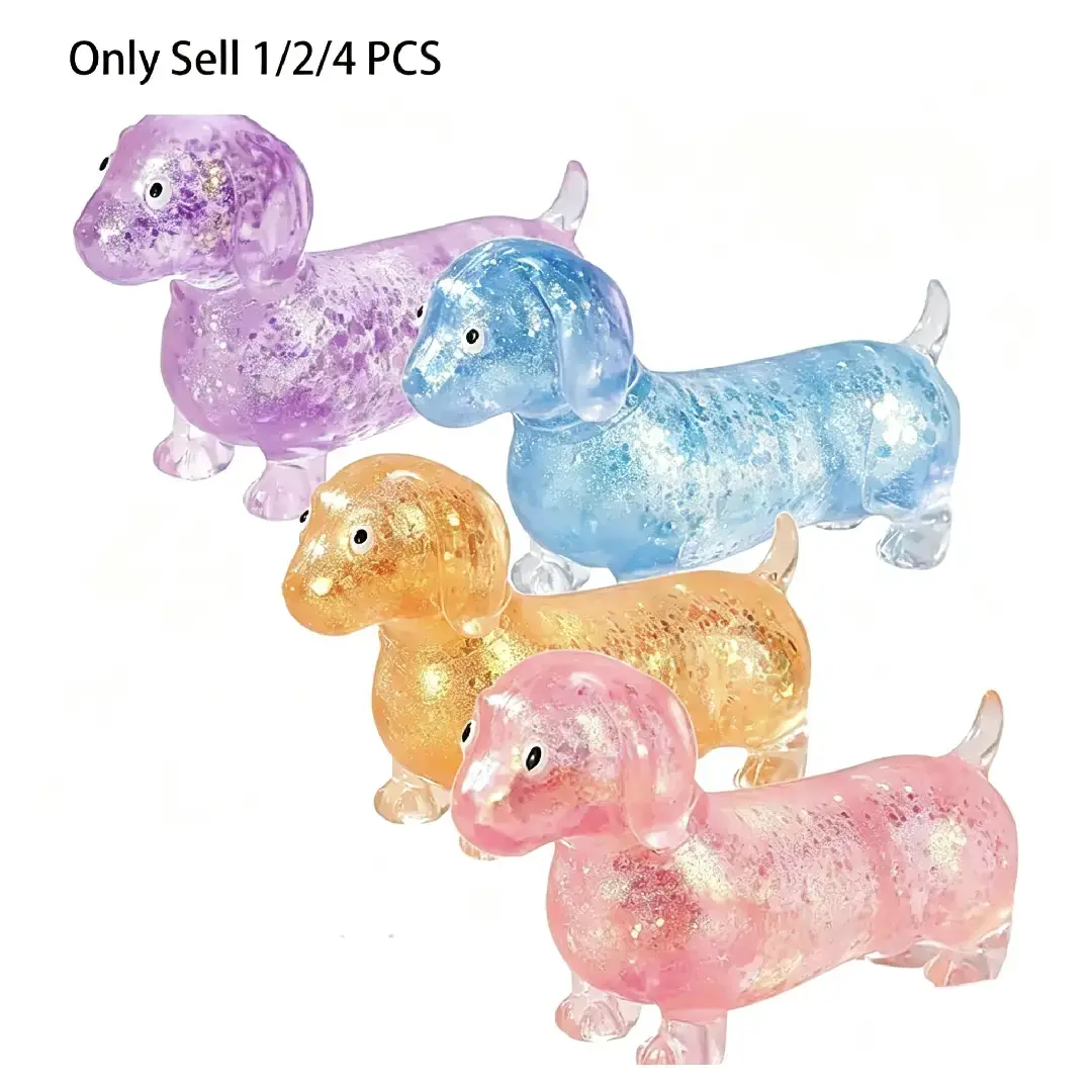 Summerwins Upgraded Sparkly Dachshund Gel Stretch Squishy Fidget Toys - Cute Mini Sausage Dog Stretch Ball, Oddly Satisfying Sensory Fidget Balls for Neurodivergent Kids, Stress Relief Gifts