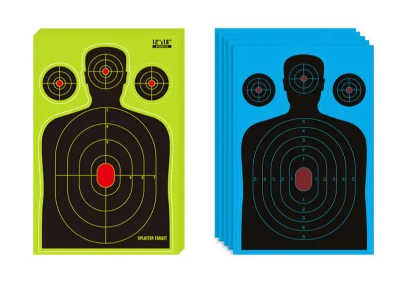 12x18 in Splatter Color Archery Target Paper, High-Impact Human Shape Silhouette Sheets with Bright Marks & Flat Surface, Green-Blue Options, for Shooting Range Practice