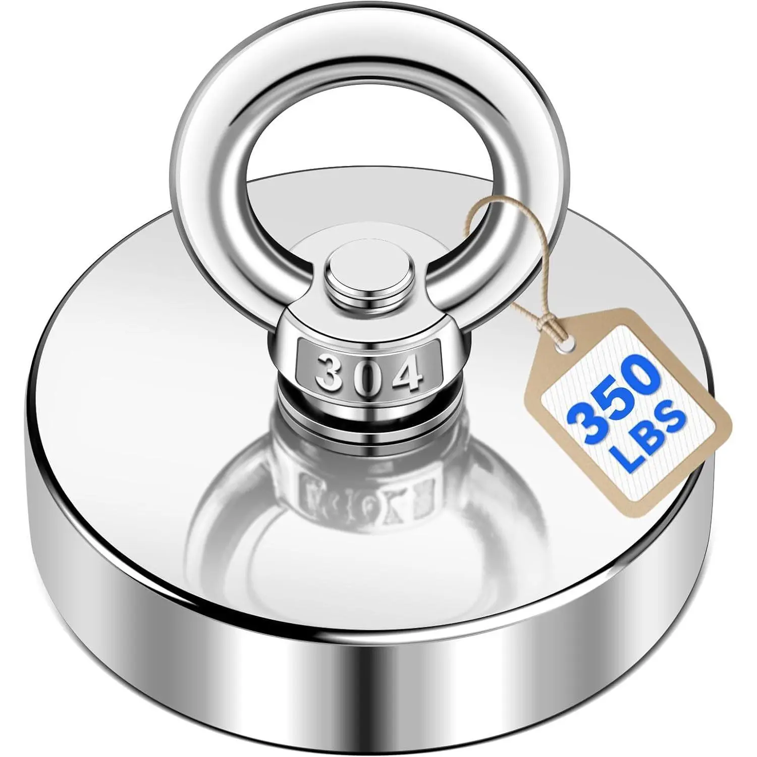 DIYMAG 50mm Strong Neodymium Rare Earth Magnet - 350 Lbs(158 KG) Pulling Force Neodymium-Iron-Boron Magnet with Lifting Countersunk Hole Eyebolt Hook for River Retrieval, Engineering, Science, Innovation, Industry Use with Advanced Magnetic Materials