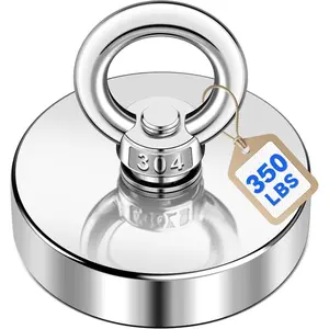 DIYMAG 50mm Strong Neodymium Rare Earth Magnet, 350 Lbs(158 KG) Pulling Force Neodymium-Iron-Boron Magnet with Lifting Countersunk Hole Eyebolt Hook for River Retrieval