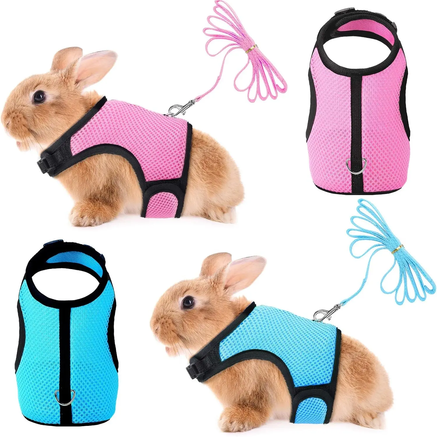 Adjustable Mesh Rabbit Harness and Leash Set - Escape-Proof Soft Breathable Vest for Walking Training, Lightweight Small Animal Collars & Harnesses & Leads for Guinea Pigs, Cats