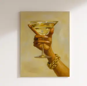 Chic Martini Glass Canvas Art, Glam Cocktail Wall Art, Fashion Bar Canvas Decor, Modern Champagne Print for Kitchen or Lounge