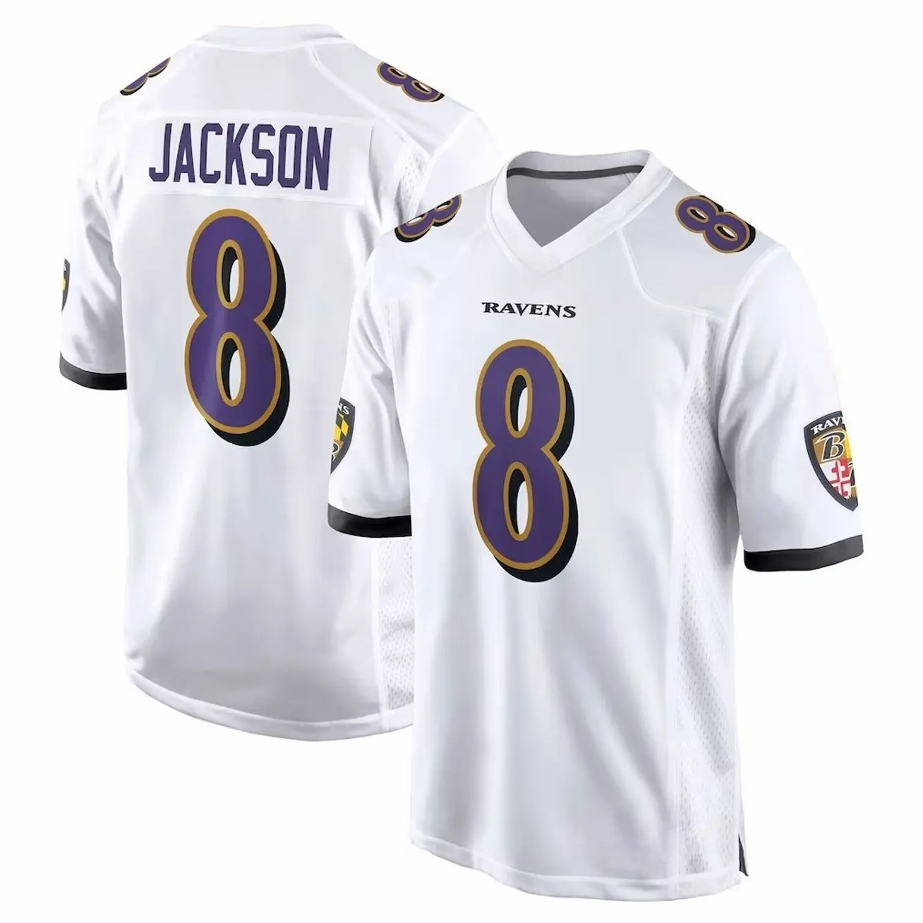 Unisex Football Ravens Jackson 8 Game Player Jersey - White