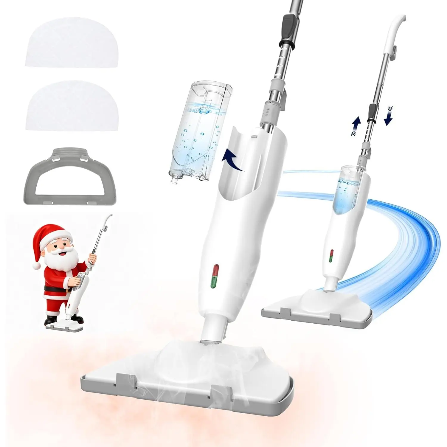 1200W High Temp Antibacterial Electric Steam Mop - 30-Second Rapid Heat-Up, 47x12.7in Ergonomic Non-Toxic Sanitizer for Indoor Floors, 12.5oz Lightweight, Removable Water Tank, Safe Steam Treatment, Deeply Clean, 2 Washable Heat-Resistant Pads