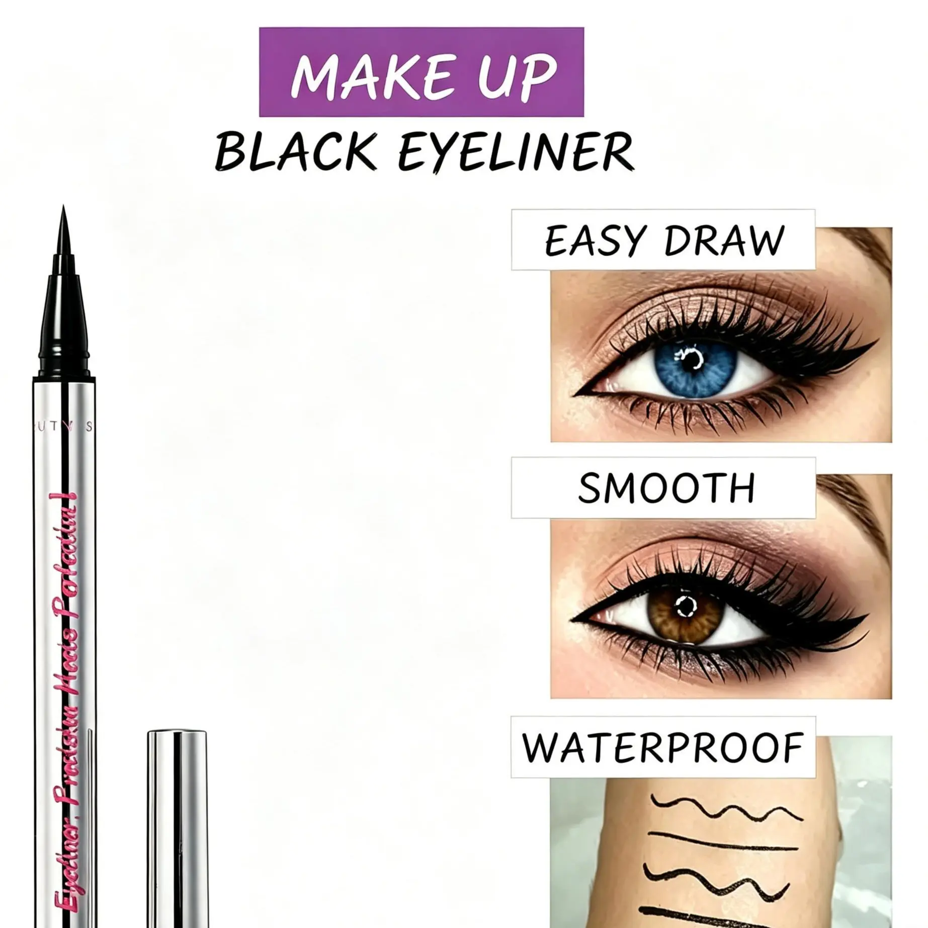 BEAUTY SIGN Long-wearing eyeliner – lightweight, smudge-proof, waterproof, vegan, cruelty-free, long-lasting, all-day definition, ultra-creamy texture for effortless application.