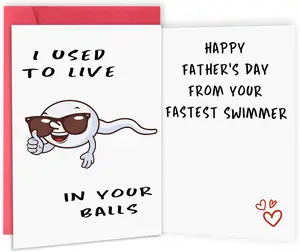 Cute First Fathers Day/ Parents day Card for New Dad, Two-sided 1st Fathers Day Gift from Baby Girl Boy, I Used to Live in Your Balls # Parents Day card