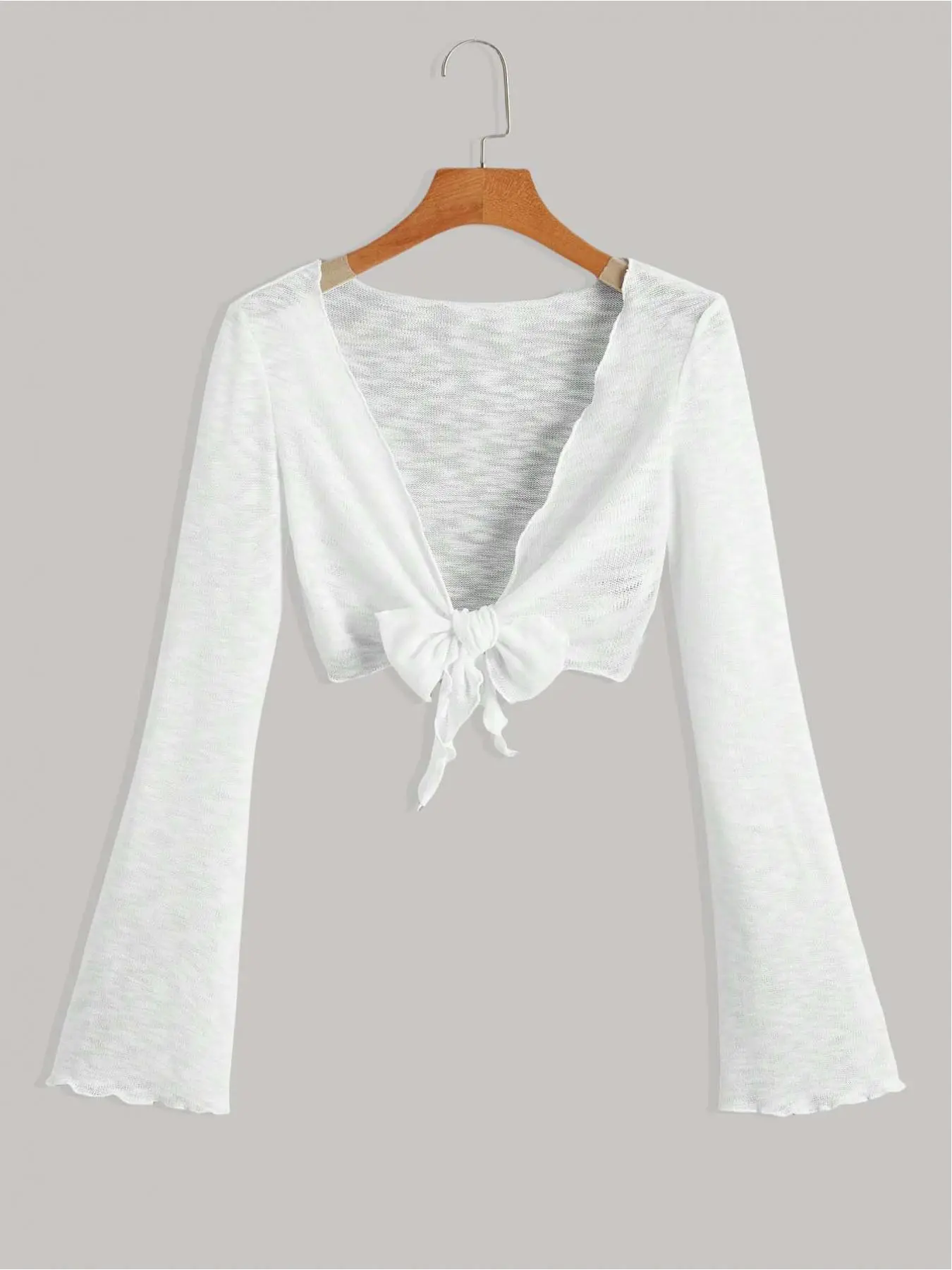 Women's Bow Decor Open Front Crop Cardigan, Casual Long Sleeve Cropped Knitwear for Summer, Fashion Women's Knit Clothing for Daily Wear, Tops, Knitting
