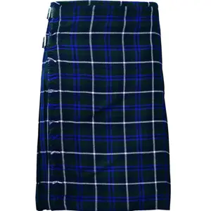 Blue Douglas 8 Yard Tartan Kilt for Men - Classic Scottish Pattern, Soft Wool, 3 Real Leather Straps, Adjustable Waist, Traditional Style