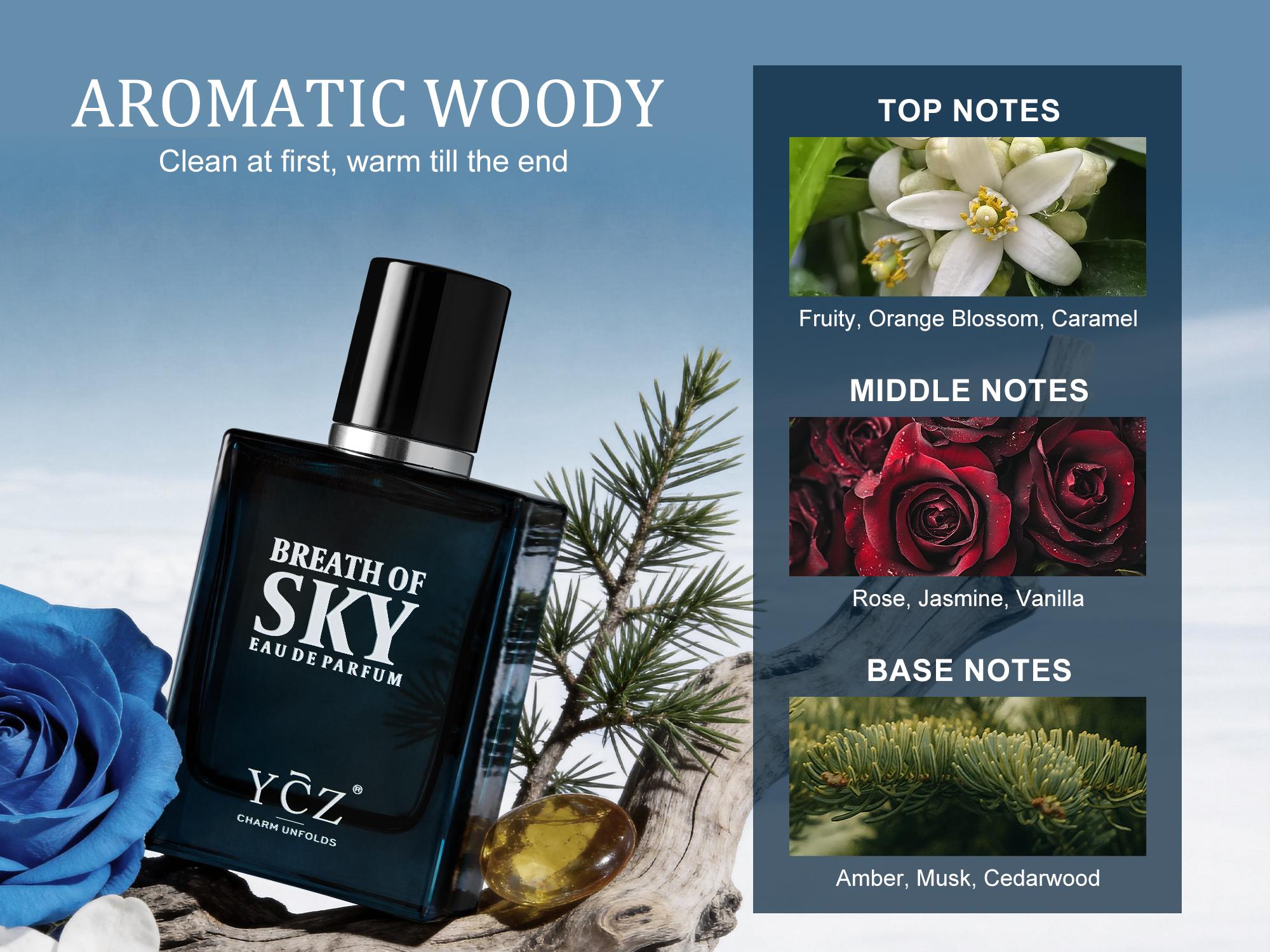 【New Arrival】YCZ Breath of Sky Eau de Parfum Unisex 50ml Fresh Airy Scent Premium Aromatic Woody Fragrance with Orange Blossom Rose Vanilla Amber Musk for Him & Her Elegant Arabian Perfume Luxurious Gift