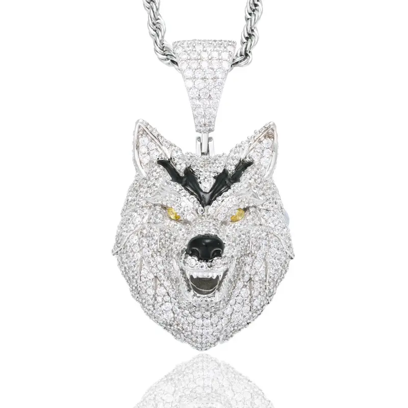 UCCIYO Wolf Head Pendant P776 UCCIYO S925 Sterling Silver Synthetic Moissanite Pendant Necklace for Women Men Hip Hop Jewelry Gift【#P776】