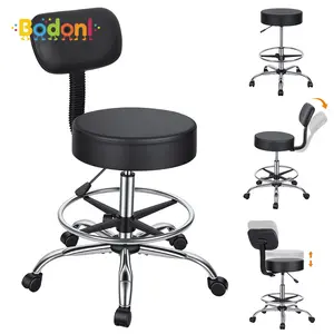 Bodonl Drafting Chair with Backrest Adjustable Foot Rest Rolling Stool with Wheels, Faux Leather Swivel Stool for Office Spa Studio Lab Counter Salon Home Work Bar Kitchen Shop