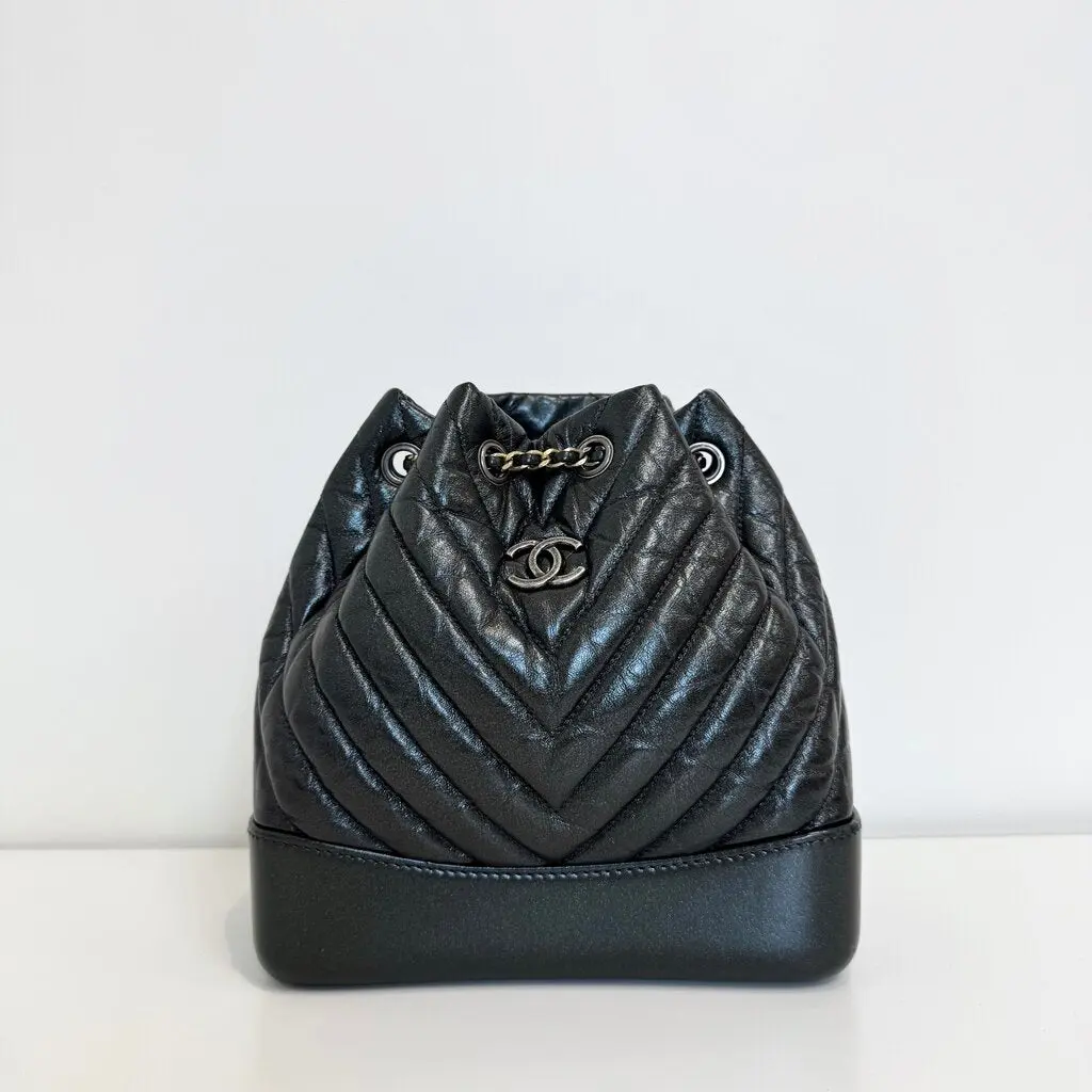 Pre-owned CHANEL Leather Luggage Chevron Gabrielle Backback