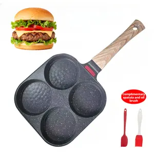 Non-Stick 4-in-1 Breakfast Pan for Frying Eggs, Hamburgers & Scrambled Eggs - Multi-Functional, Fast Heating, Durable, Easy Clean, Space-Saving, Eco-Friendly, with Silicone Strips & Tempered Glass Lid