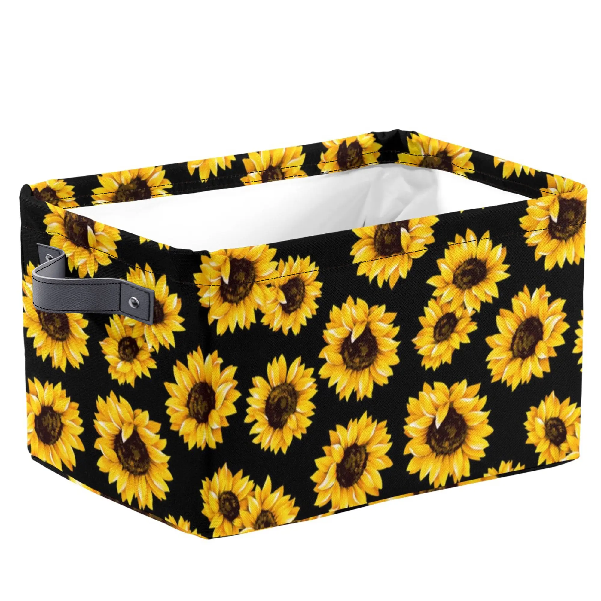 Black Bohemian Sunflower Floral Rectangular Storage Basket - Decorative Storage, Home Decor Organiser for Clothes, Books, Toys - Stylish Room Decor Gift Organiser Cube