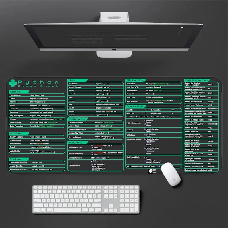 Python Programming Desk Mat Cheat Sheet – Syntax & Core Commands ...