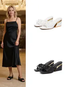 Fashionable Lace Wedge Sandals, Metal Decor, Bow Detail, Comfortable Heeled Mules, Women's Summer Outdoor Shoes