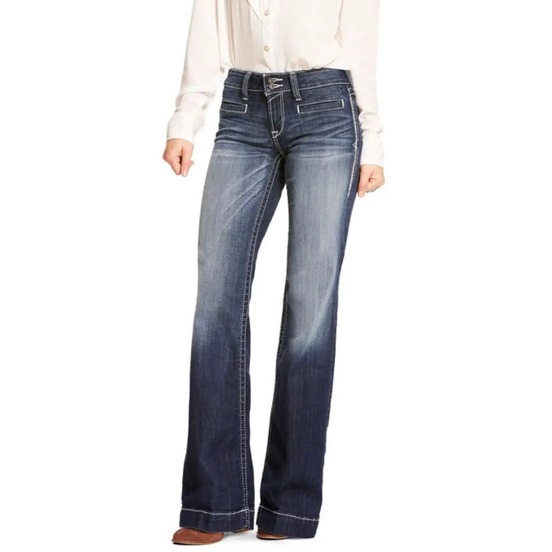 Ariat Entwined Trouser Wide Marine - Embroidered Cotton Jean with Button & Pocket, Casual Style for Women