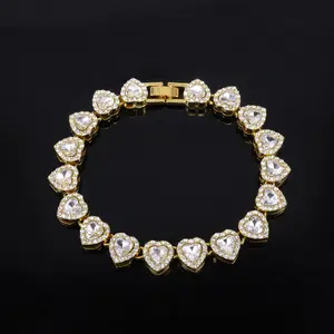 Heart Diamond Cut CZ Tennis Bracelet Mens Womens Iced Bling Gemstone Chain