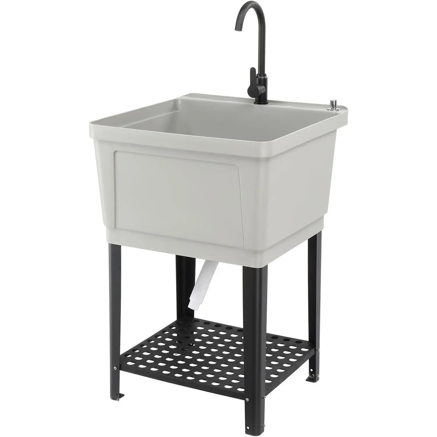 Industrial Grey Rectangular Freestanding Bathroom Utility Sink Laundry Tub - Stainless Steel Faucet, Waterproof Durable, Fully Assembled Indoor Wash Basin, 23.6"W×23.6"D×36.2"H 36.2" Tall Reach, Ideal for Households, Manufacturer Warranty