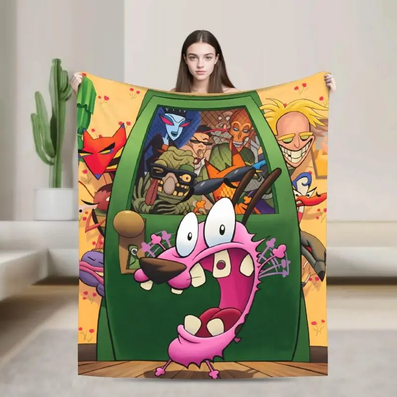 Courage The Cowardly Dog Retro Horror Cartoon 100% Brushed Flannel Breathable Soft Blanket - Ultra Fluffy, Cozy, Warm Throw Cover for Bedroom Couch - Decorative Giftable Blankets for Fans, Kids Teens