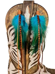 The Lynn – Turquoise Brown Feather Earrings 8 Inch | Long Statement Feather Earrings | Boho Earrings