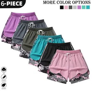 6 PCS Women's Summer Quick Dry Camo Shorts - Breathable Athletic Shorts with Zipper Pockets Drawstring Waist for Gym, Running, Hiking, Beach - Ultimate Summer Collection for Active Women WomensActivewear SummerShorts CamoFashion