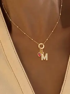 Women's Elegant Zirconia Letter Heart Pendant Necklace, Alphabet Necklace, Heart Shaped Necklace, Love Necklace, Heart Design Necklace, Stainless Steel Chain, Jewelry for All Seasons