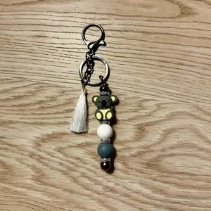 Silicone Beaded Keychain - Keychain with Animal Design, Multi-Colored Beads, Tassel, and Keyring Attachment