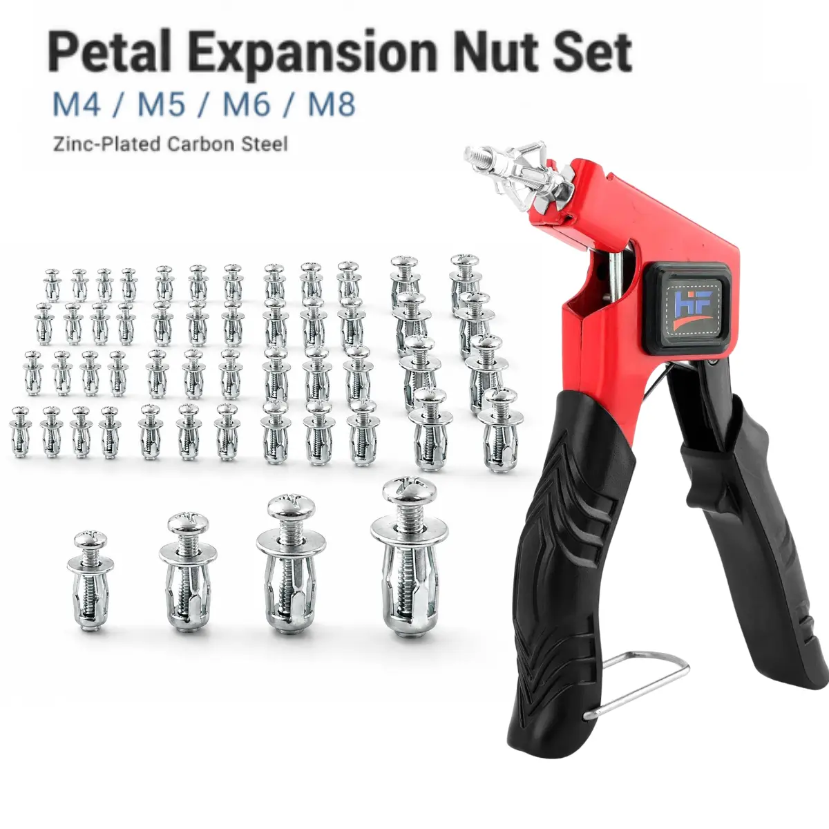 Multi-Size Zinc-Plated Carbon Steel Petal Expansion Nut & Screw Set (M4-M8 Mix, 35PCS/70PCS) - Wide Gripping Area Jack Nuts, Quick-Install Automotive Body Repair Tools for Car Panels, Aluminum Frames, Home Repairs, Garage Projects with Secure Grip