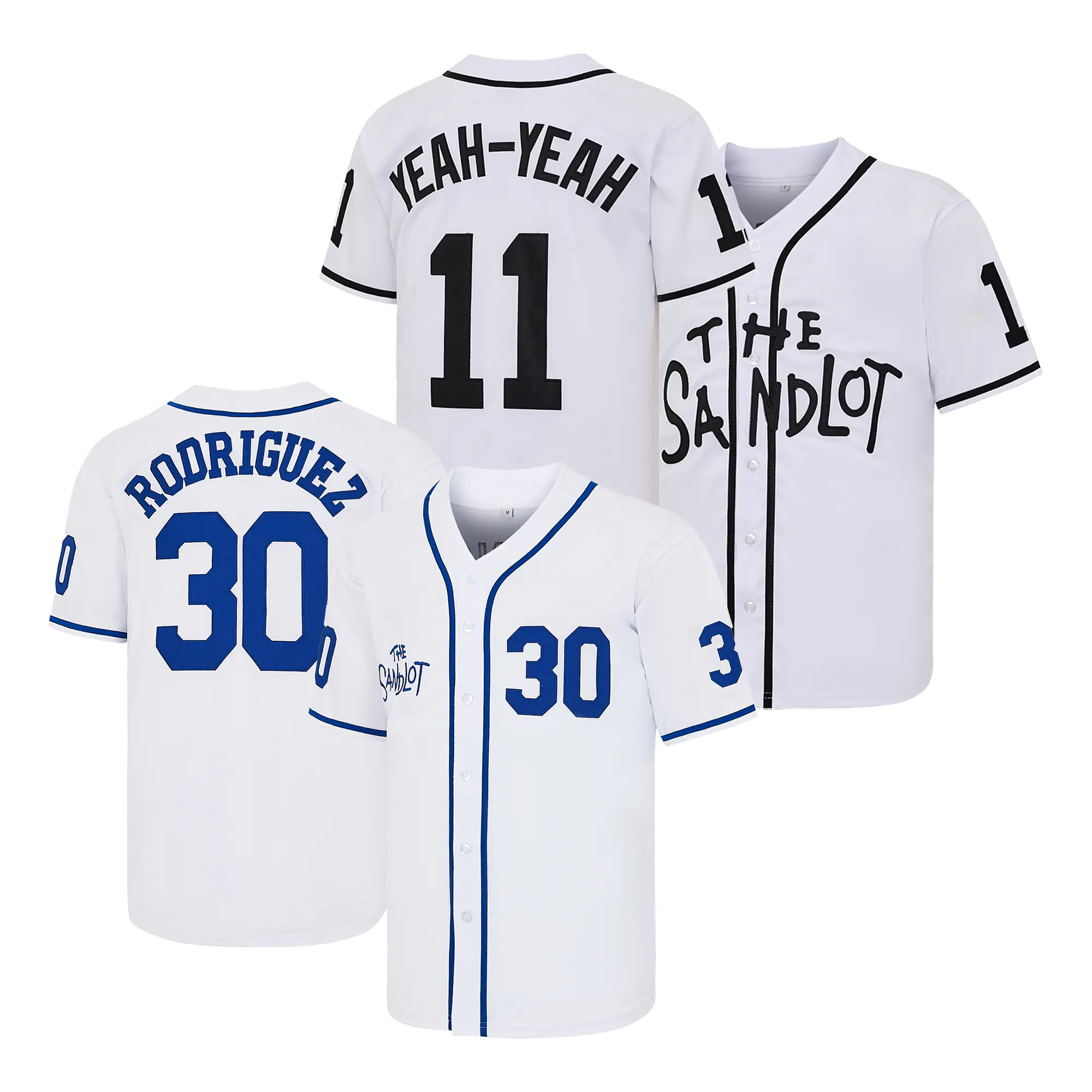 The Sandlot Benny The Jet Rodriguez #30 ，Alan Yeah-Yeah McClennan Bel Air #11 Baseball Jersey  Letter Embroidered Training Match Baseball Jerseys