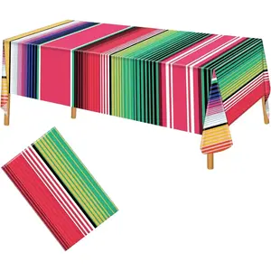 3 Pack Disposable Plastic Mexican Serape Tablecloths, 54 x 108 Inch Mexican Striped Party Table Cover for Mexican Wedding Birthday Party Decorations Outdoor Indoor Party Supplies Colorful Durable