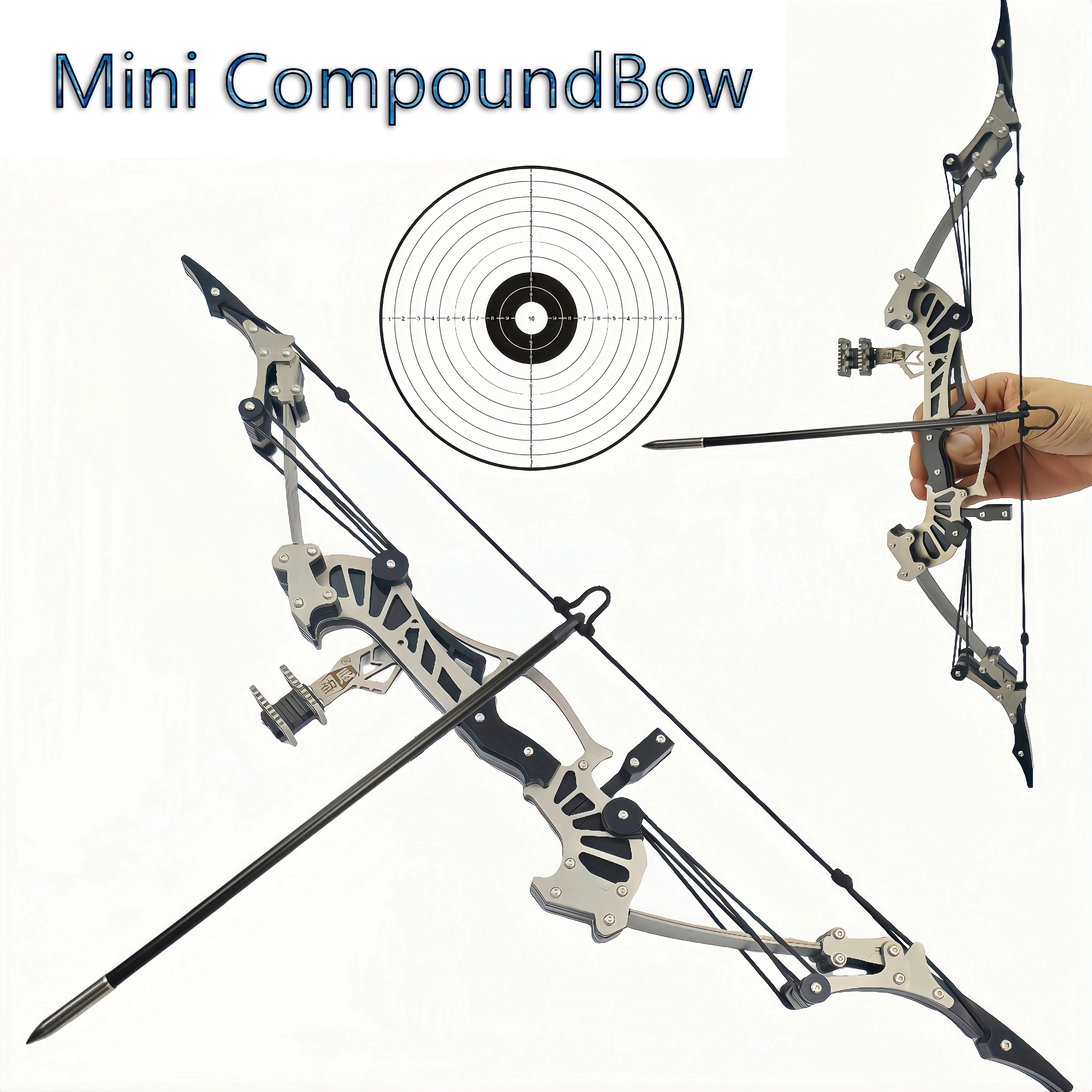 Mini Compound Bow Set, 16.4in Stainless Steel Archery Gear for Unisex Adults, Compact for Outdoor Training & Target Practice, Holidays, Durability And Reliability, Miniature, 16.5Inch, Archery Enthusiasts, Outdoor Practice, Arrow Design, Functional Look,,