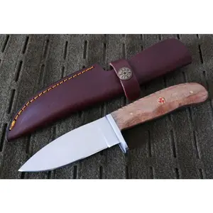 8.5" Fixed Blade Knife Wood Handle Outdoors Bushcraft Leather Sheath Included