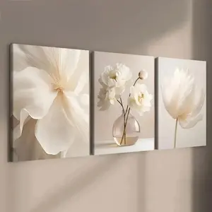 Flower Pattern Canvas Painting, 3-Count Wooden-Framed Canvas Wall Art Set for Home Living Room, Bedroom and Office Décor, Modern Home Decor, Ornaments,Mother's Day Gift For Mom 2026,Mother's Day Father's Day a,, bedroom wall deco family poster premium