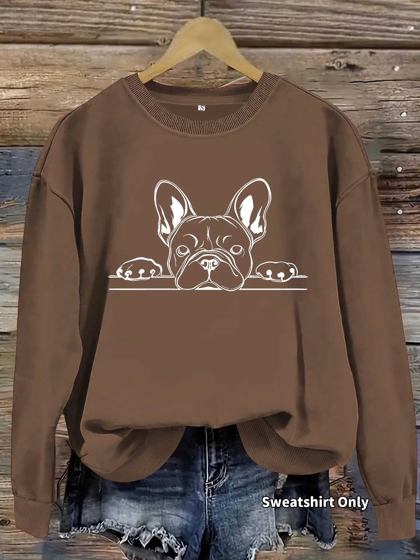 Women's French Bulldog Print Crew Neck Fitted Cartoon Print Sweatshirt Fabric, Casual Long Sleeve Pullover for Daily Wear, Ladies Fall & Winter Clothes, Hoodie, Womenswear
