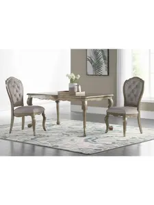 HomeRoots 573398 43 x 24 x 26 in. Tufted Beige & Taupe Upholstered Fabric & Solid Wood Dining Side Chair - Set of 2