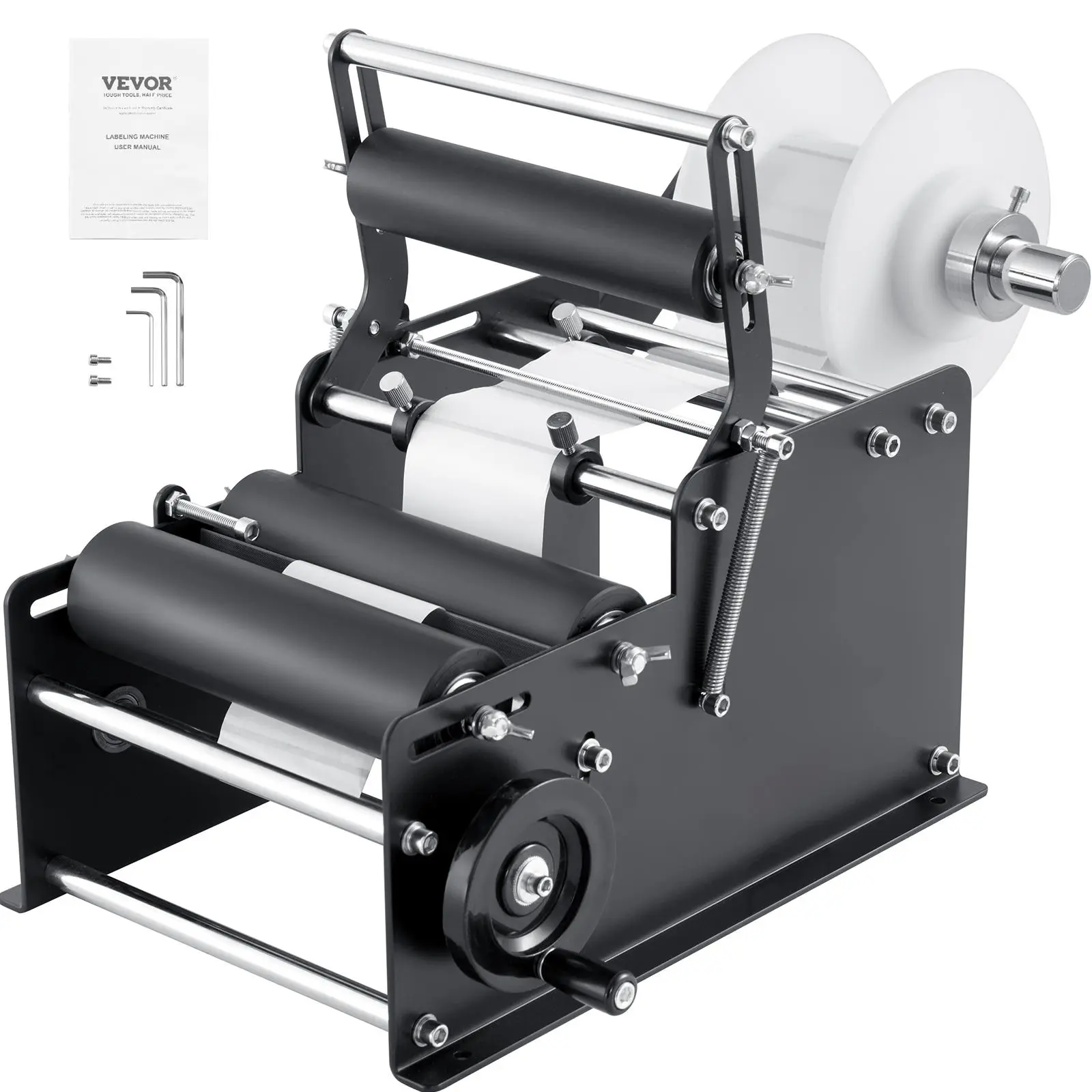 【summerfinds】VEVOR Manual Round Labeling Machine, 15-20pcs/min, Bottle Label Applicator for Round Bottles, Adjustable Manual Round Bottle Labeler Suitable for Bottle Diameter 0.78-4.72 inches (with Pressing Bar)