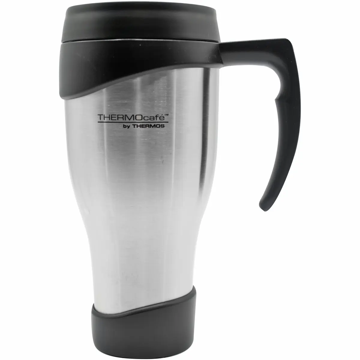 Thermos 24 oz. ThermoCafe Insulated Stainless Steel Travel Mug - Stainless Steel/Black, Sturdy Handle, On-the-Go Use, Keeps Drinks Cold or Hot