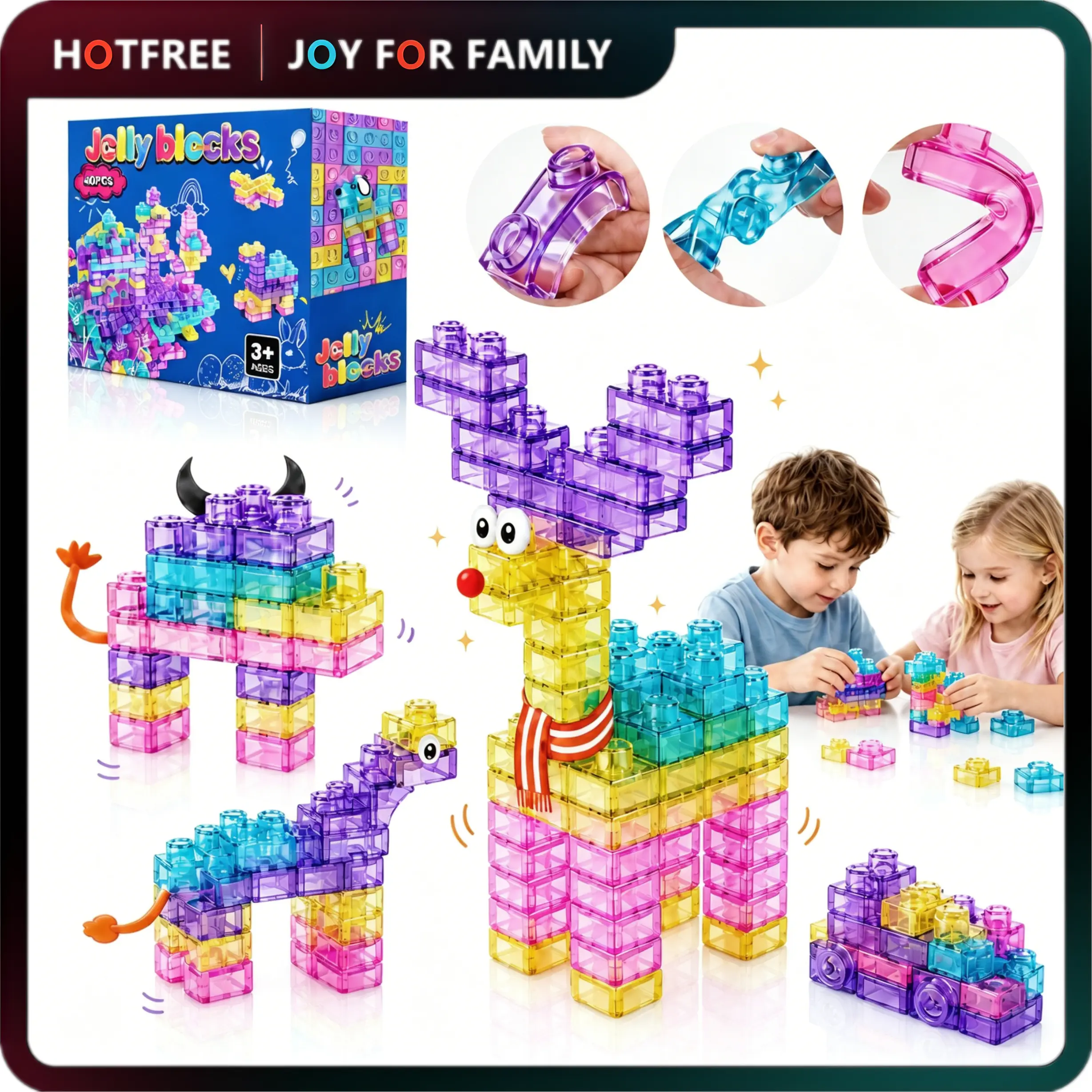 Hotfree 40 PCS Sensory Soft Building Blocks for Toddlers, Kids Montessori Squishy Jelly Blocks Stacking Toy Set, Squeezable & Stretchable Early Learning Construction Playset, Puzzle Blocks for Creative Play, Birthday Christmas Gift for Boys & Girls